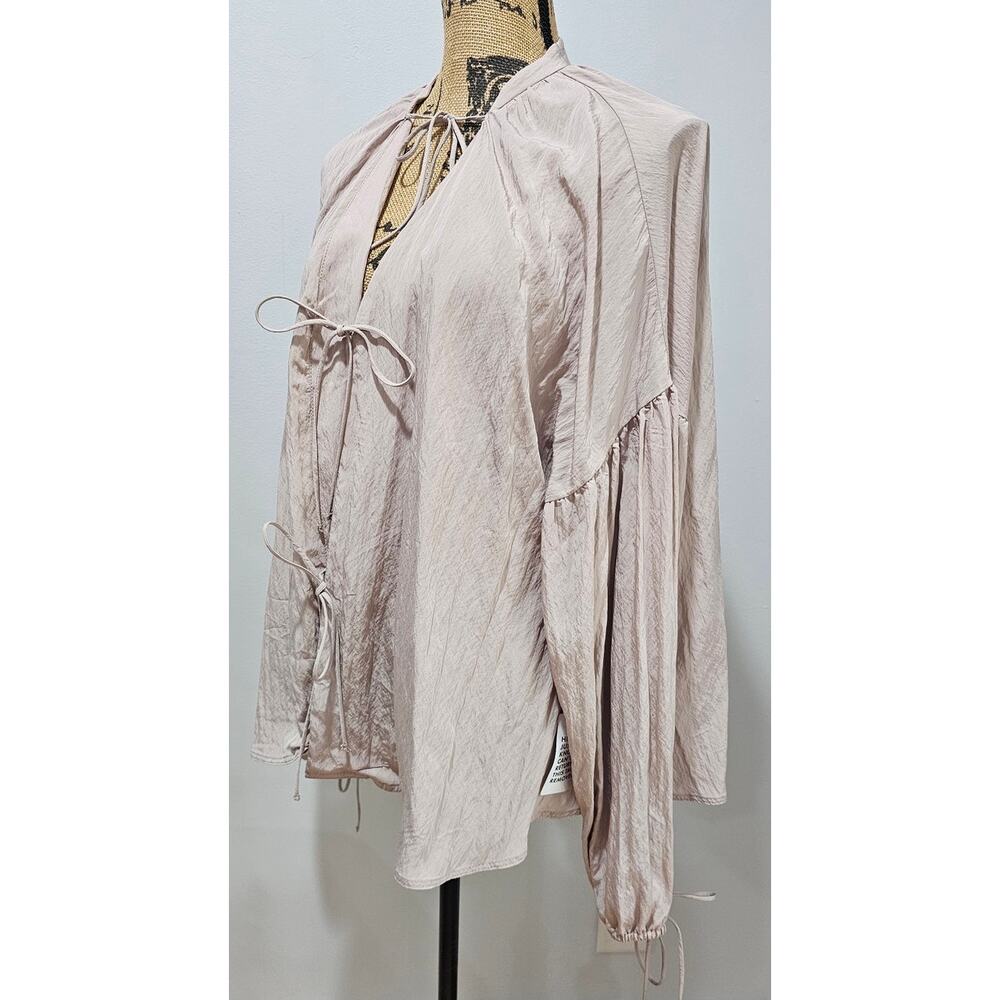 Topshop Blouse Cardigan Tie Front, Ruffle, Beige, New, Drop Sleeve , Sz 6, New - Picture 5 of 13